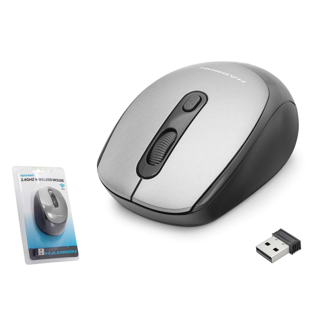 HADRON HDX3406G Kablosuz Mouse 2.4 GHz 1600 DPI Gri Siyah