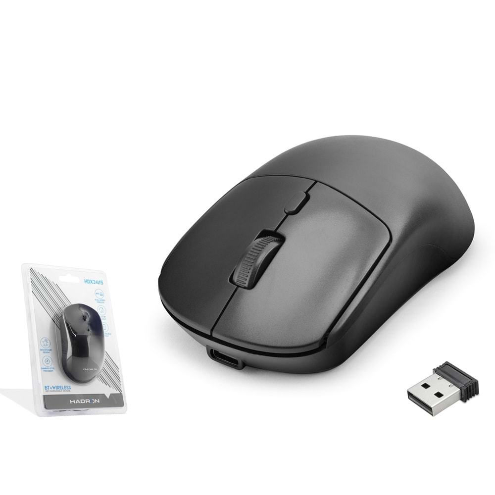 HADRON HDX3415 Dual Mode Şarjlı Kablosuz Mouse 2.4 GHz Bluetooth 5.0 4000 DPI Siyah