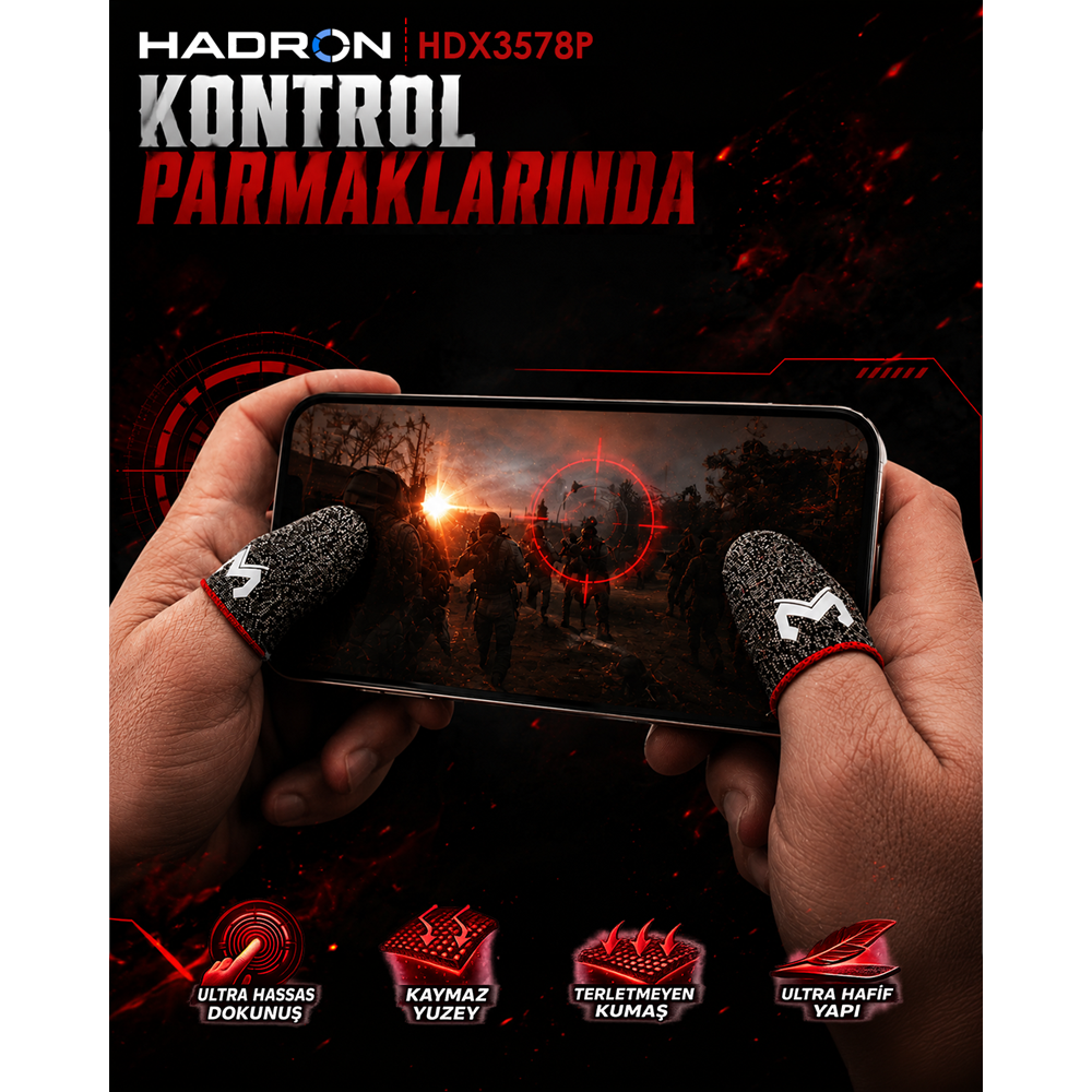 HADRON HDX3578P Mobil Oyun Parmak Eldiveni PUBG CoD Free Fire Dokunmatik Siyah