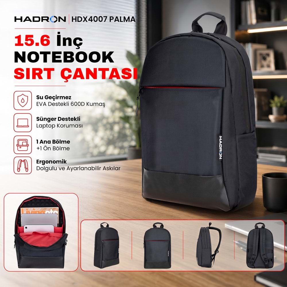 HADRON HDX4007 Palma 15.6 İnç Notebook Sırt Çantası Siyah
