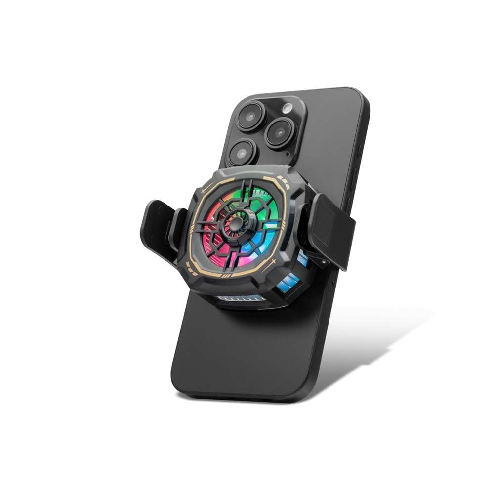 HADRON HDX4381 Manyetik Klipsli Telefon Soğutucu Fan RGB Siyah