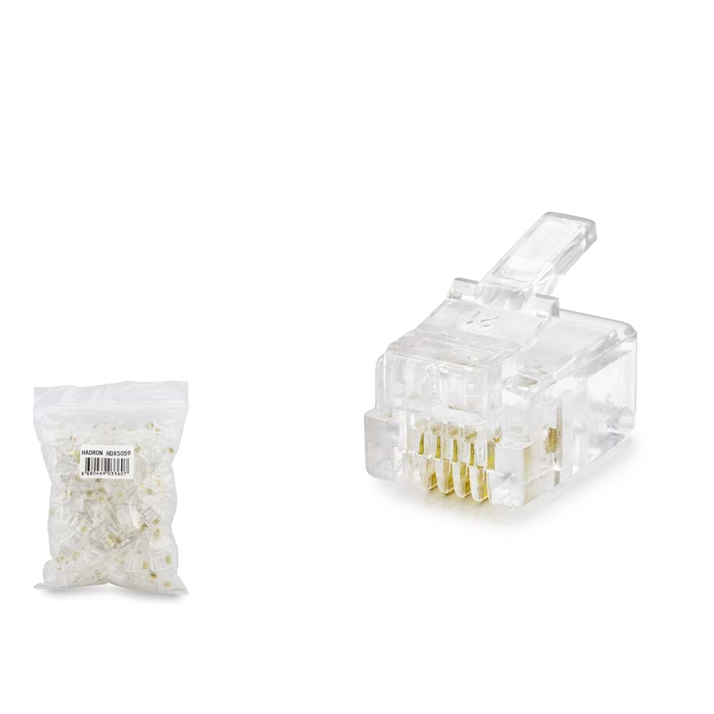 HADRON HDX5059 RJ11 4 Pin Telefon Konnektörü 100 Adetli Paket Şeffaf