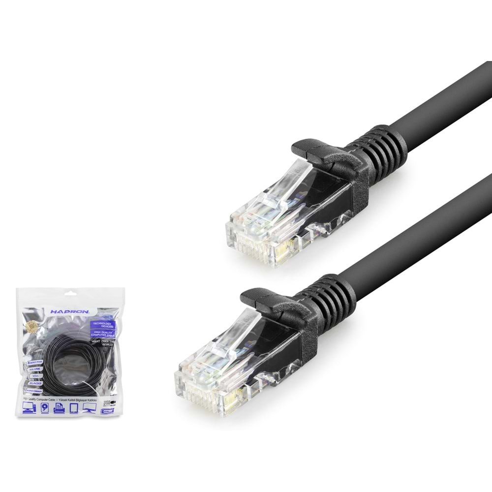 HADRON HDX5073 Cat6 Ethernet Patch Kablosu 1 Gbps 250 MHz 10 m Siyah
