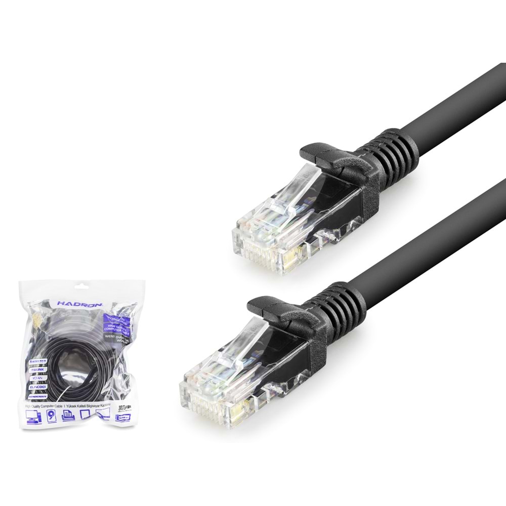 HADRON HDX5074 Cat6 Ethernet Patch Kablosu 1 Gbps 250 MHz 15 m Siyah