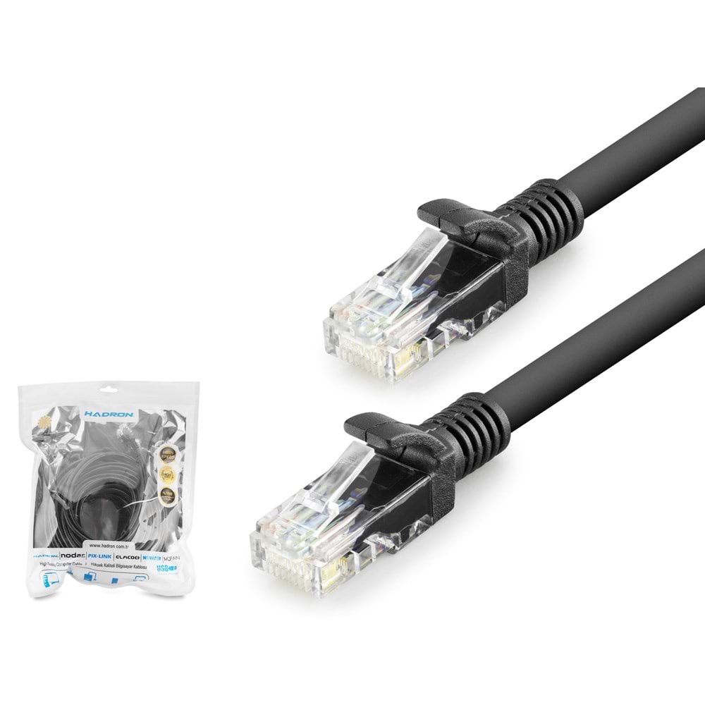 HADRON HDX5075 Cat6 Ethernet Patch Kablosu 1 Gbps 250 MHz 20 m Siyah