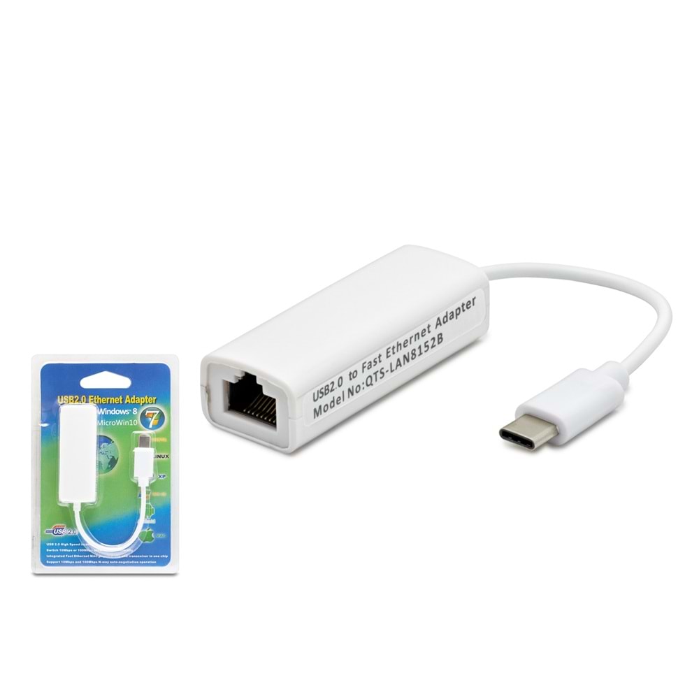 HADRON HDX5257 Type C USB 2.0 Ethernet Adaptör 10/100 Mbps Beyaz