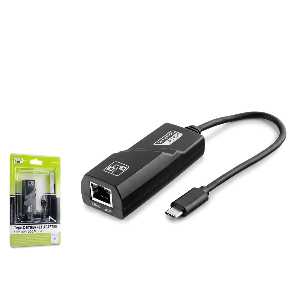 HADRON HDX5275 Type C USB 2.0 Ethernet Adaptör 10/100 Mbps Siyah