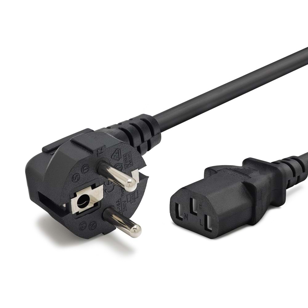 HADRON HDX5523 Kasa Güç Kablosu C13 3 Pin 0.75 mm 500W 1.5 m Siyah