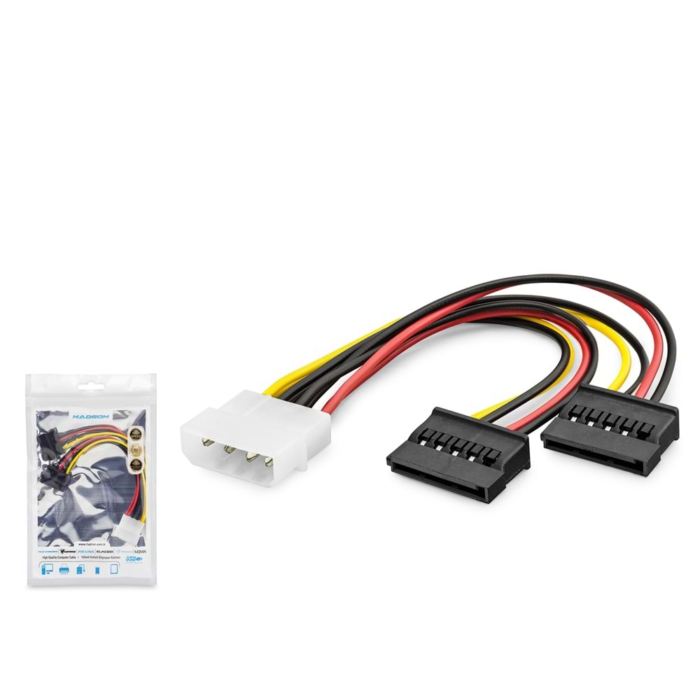 HADRON HDX5525 Molex to SATA Power Çoklayıcı Kablosu 2 in 1 16 cm Siyah