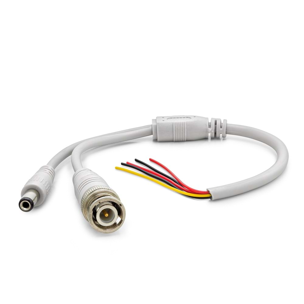 HADRON HDX5531-50 BNC ve DC Power Jack Kablosu 5.5x2.5 mm 30 cm 50 Adet Paket Beyaz