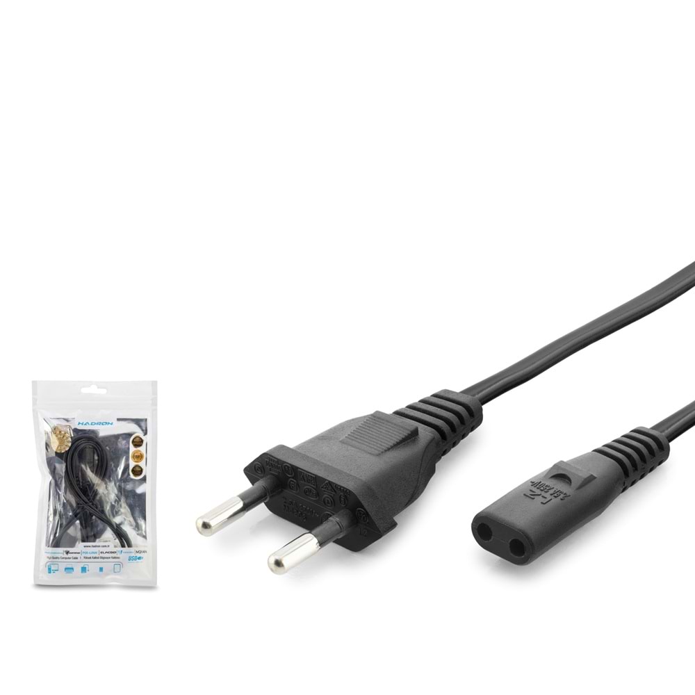 HADRON HDX5552 Traş Makinesi ve Teyp Güç Kablosu 2 Pin 0.75 mm 500W 1.2 m Siyah