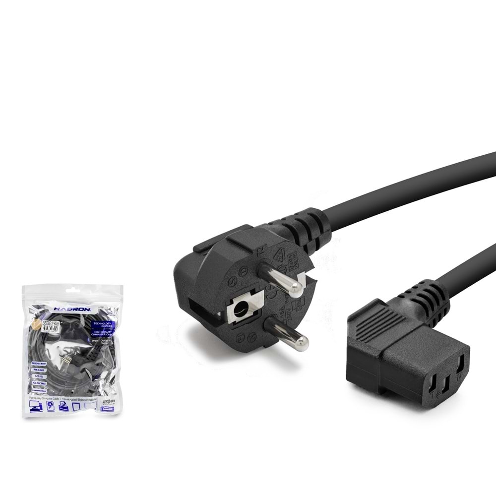 HADRON HDX5555 Kasa Güç Kablosu C13 3 Pin 1 mm 500W L Tip 1.8 m Siyah