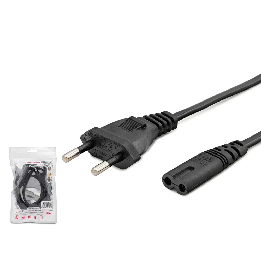 HADRON HDX5566 Teyp Güç Kablosu 2 Pin 1 mm 500W C7 Figure 8 1.5 m Siyah