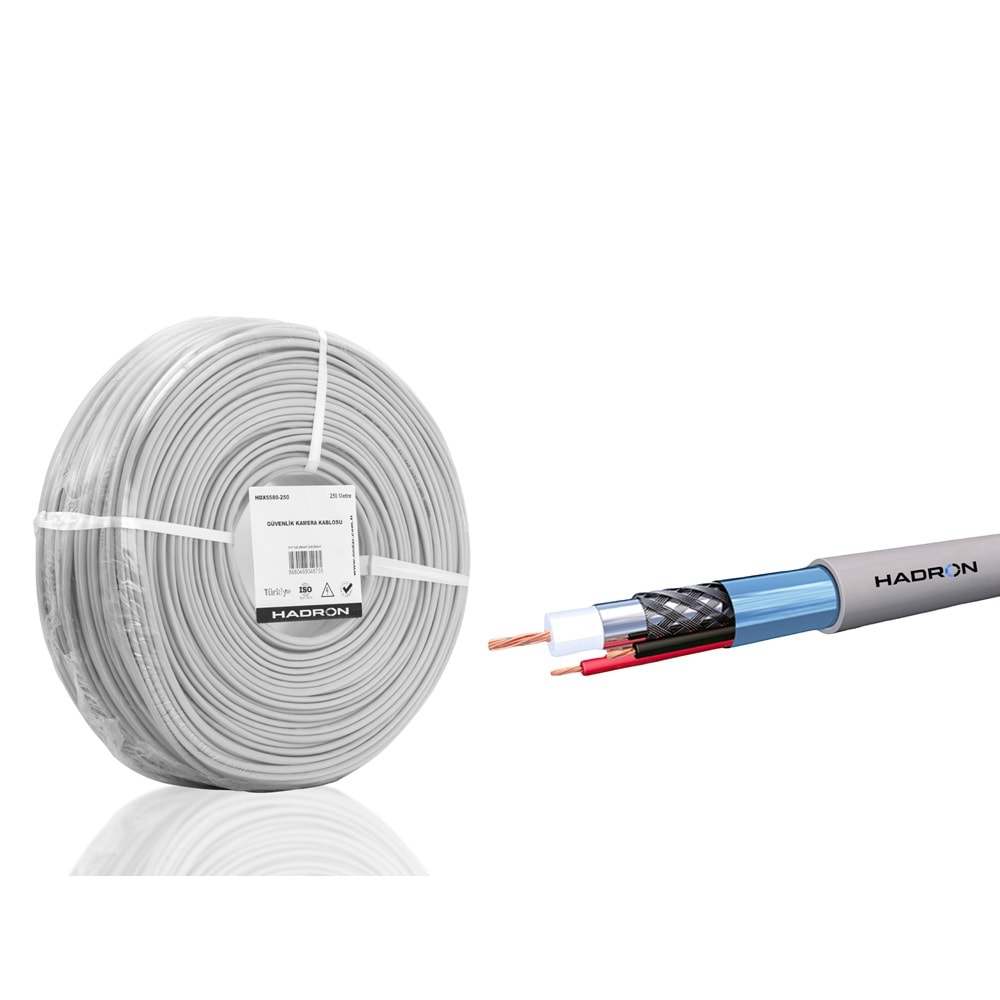 HADRON HDX5580-250 CCTV Kablo Mini Coax ECO CCA 2x0.50 mm 250 m Gri