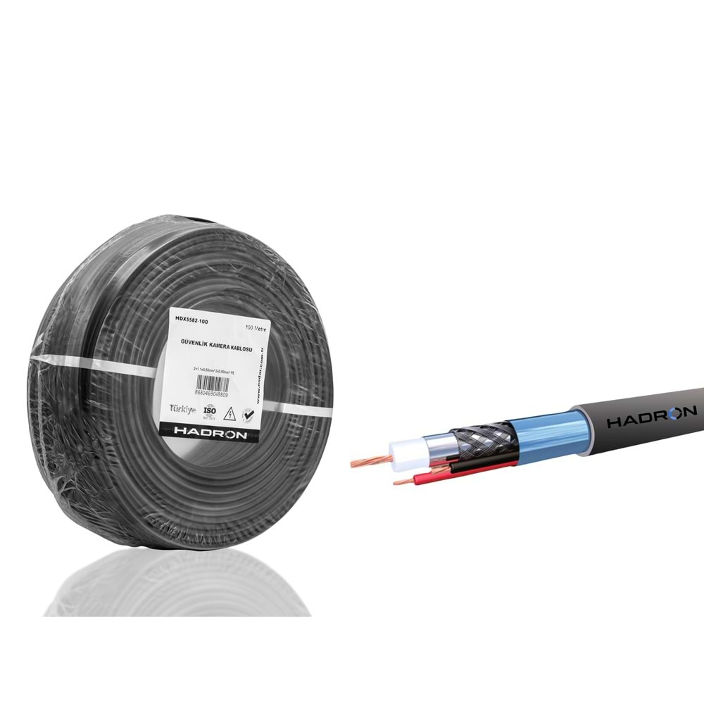 HADRON HDX5582-100 CCTV Kablo Mini Coax ECO CCA PE 2x0.50 mm Dış Mekan 100 m Siyah