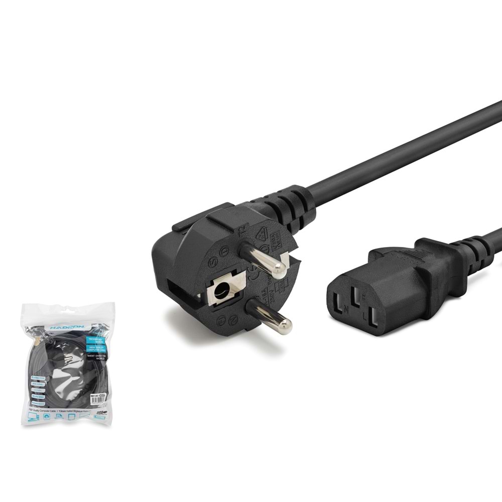 HADRON HDX5584 Kasa Güç Kablosu C13 3 Pin 1.5 mm 500W 3 m Siyah