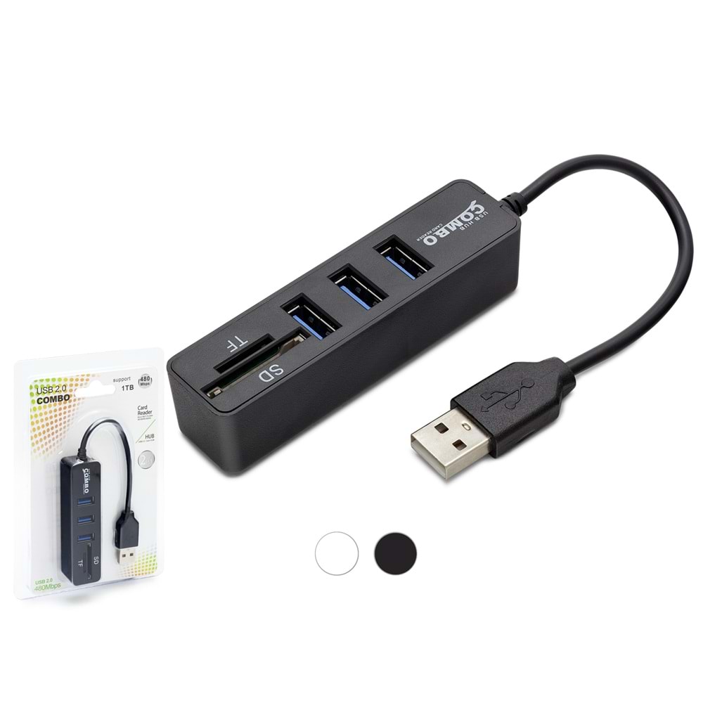 HADRON HDX7009 USB Combo Hub Kart Okuyucu 5 Port 480 Mbps Siyah