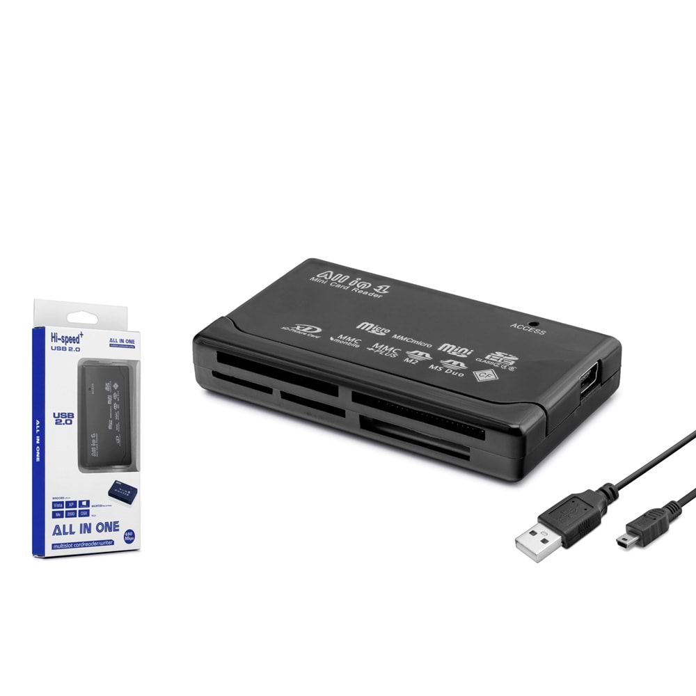 HADRON HDX7012 USB All in One Kart Okuyucu CF SD MicroSD MS XD M2 480 Mbps Siyah