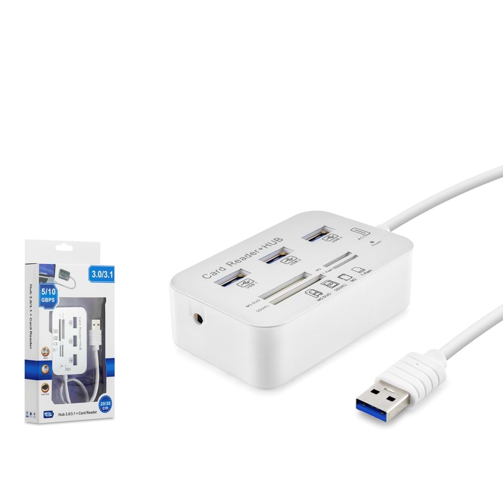 HADRON HDX7028 USB 3.0 Combo Hub Kart Okuyucu 7 Port 5 Gbps Beyaz