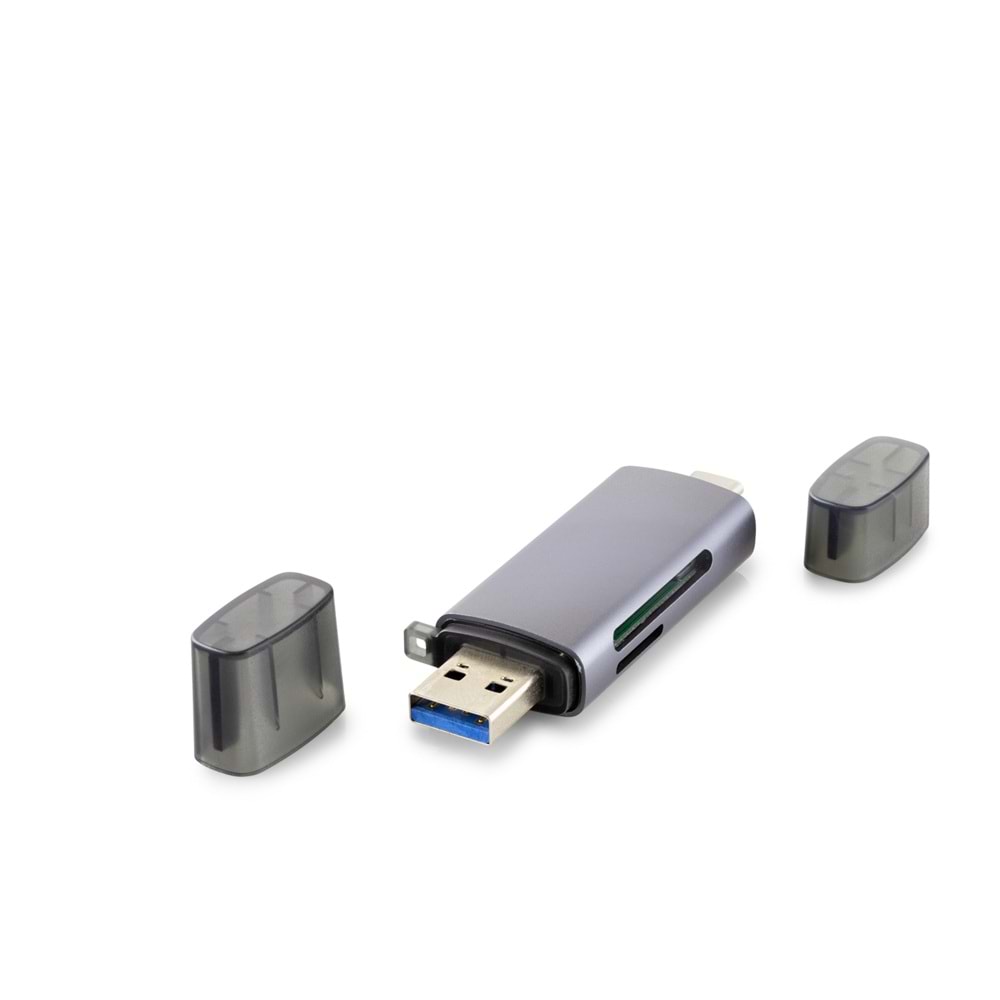 HADRON HDX7031 USB Type-C 3.0 Kart Okuyucu SD MicroSD 5 Gbps Gri