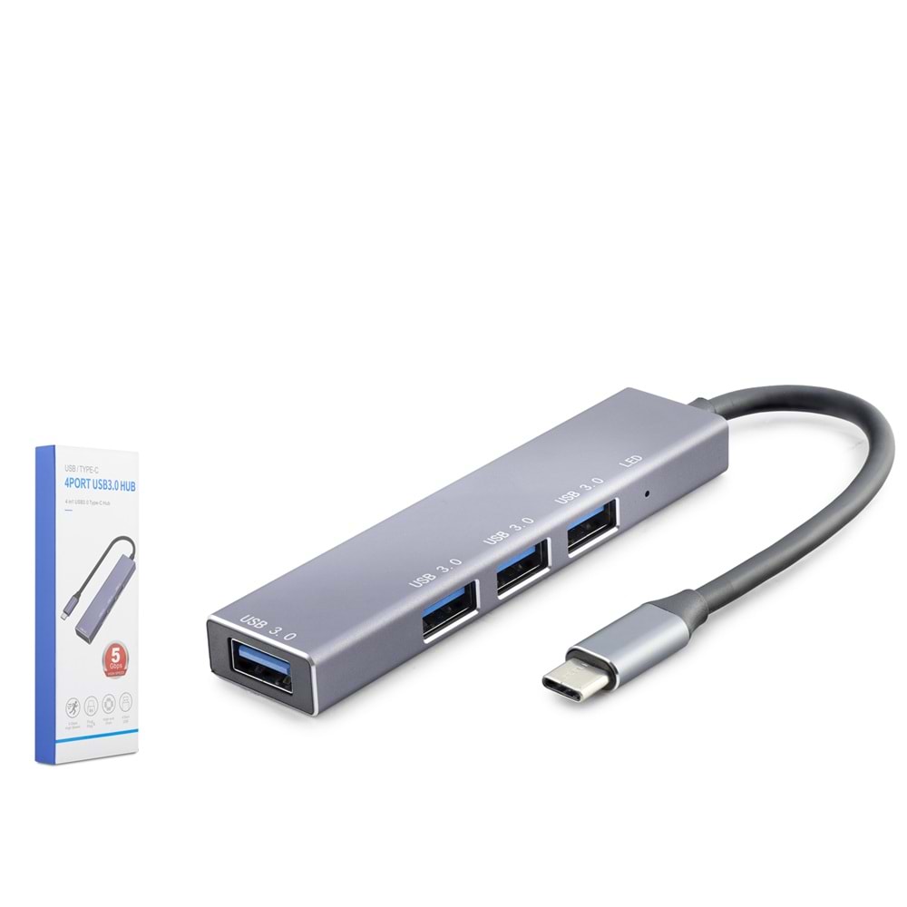 HADRON HDX7043 Type-C 3.0 Hub 4 Port 5 Gbps Gri