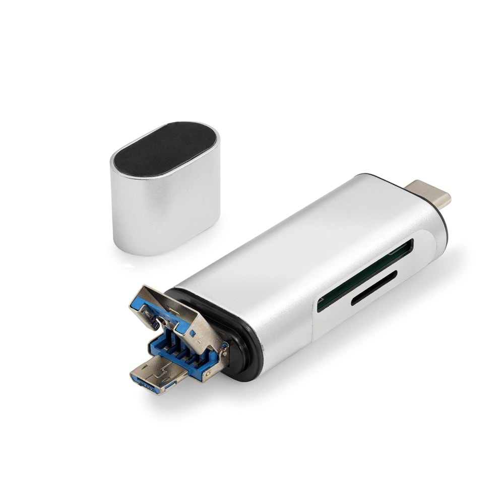 HADRON HDX7053 USB Type-C OTG Kart Okuyucu SD MicroSD 480 Mbps Gri