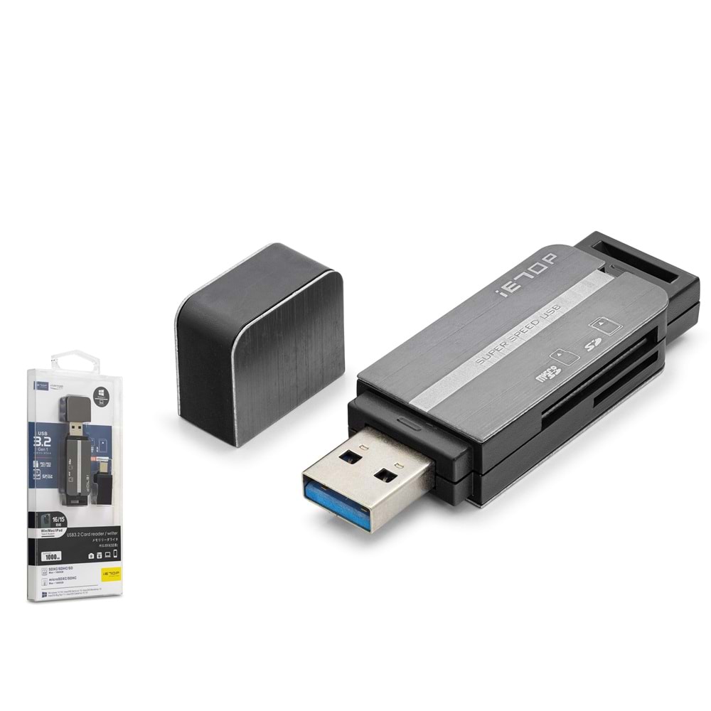 iETOP HDX7054 USB Type-C 3.2 Gen1 Kart Okuyucu SD MicroSD 5 Gbps Gri