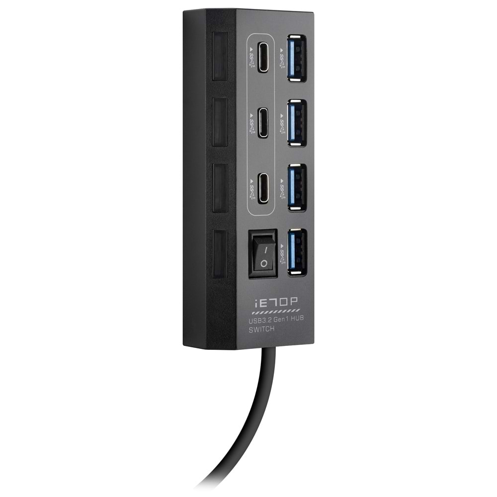 iETOP HDX7057 Type-C 3.2 Gen1 Anahtarlı Hub 7 Port 5 Gbps Siyah