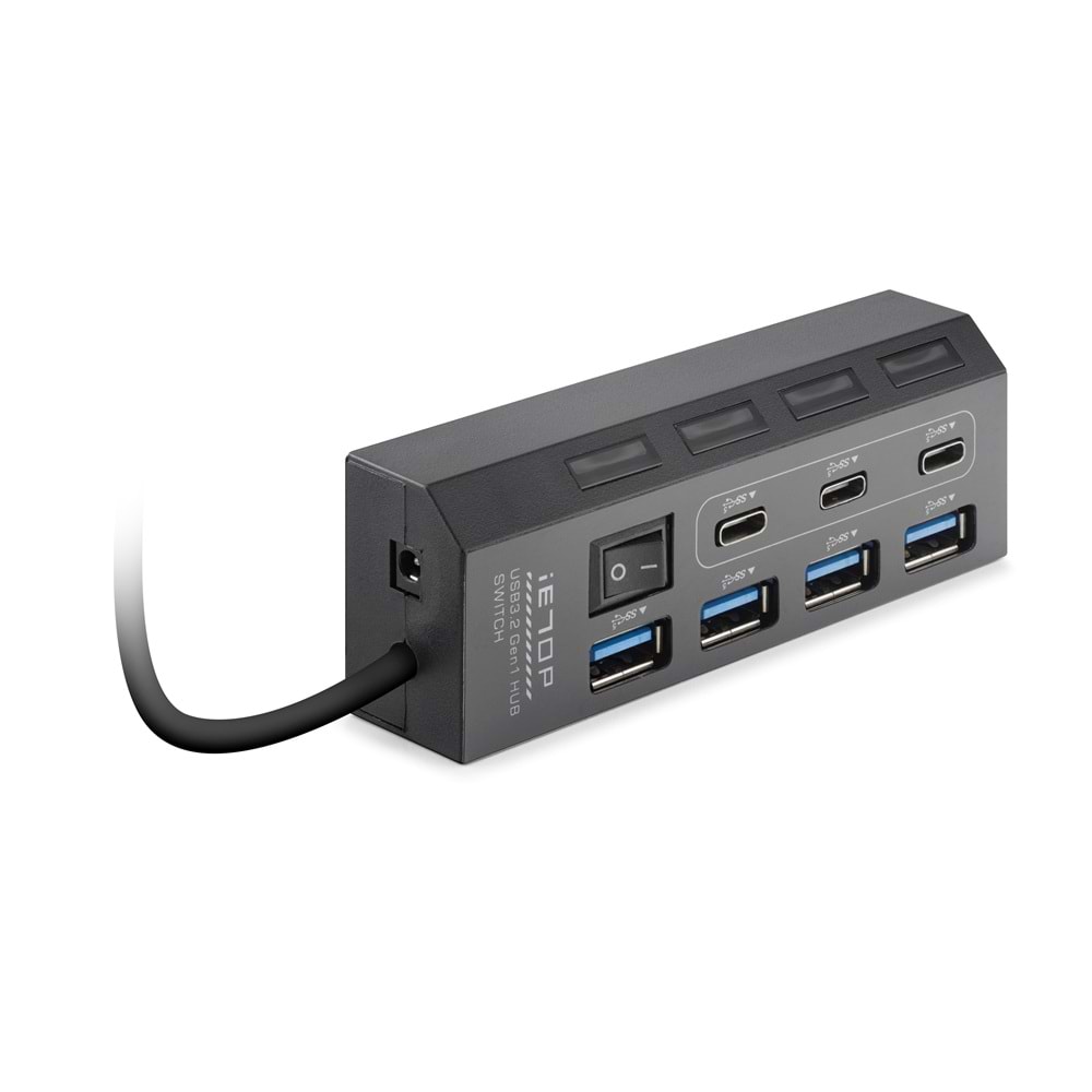iETOP HDX7057 Type-C 3.2 Gen1 Anahtarlı Hub 7 Port 5 Gbps Siyah