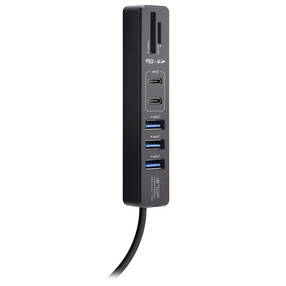 iETOP HDX7061 Type-C 3.2 Gen1 Combo Hub Kart Okuyucu 7 Port 5 Gbps Siyah
