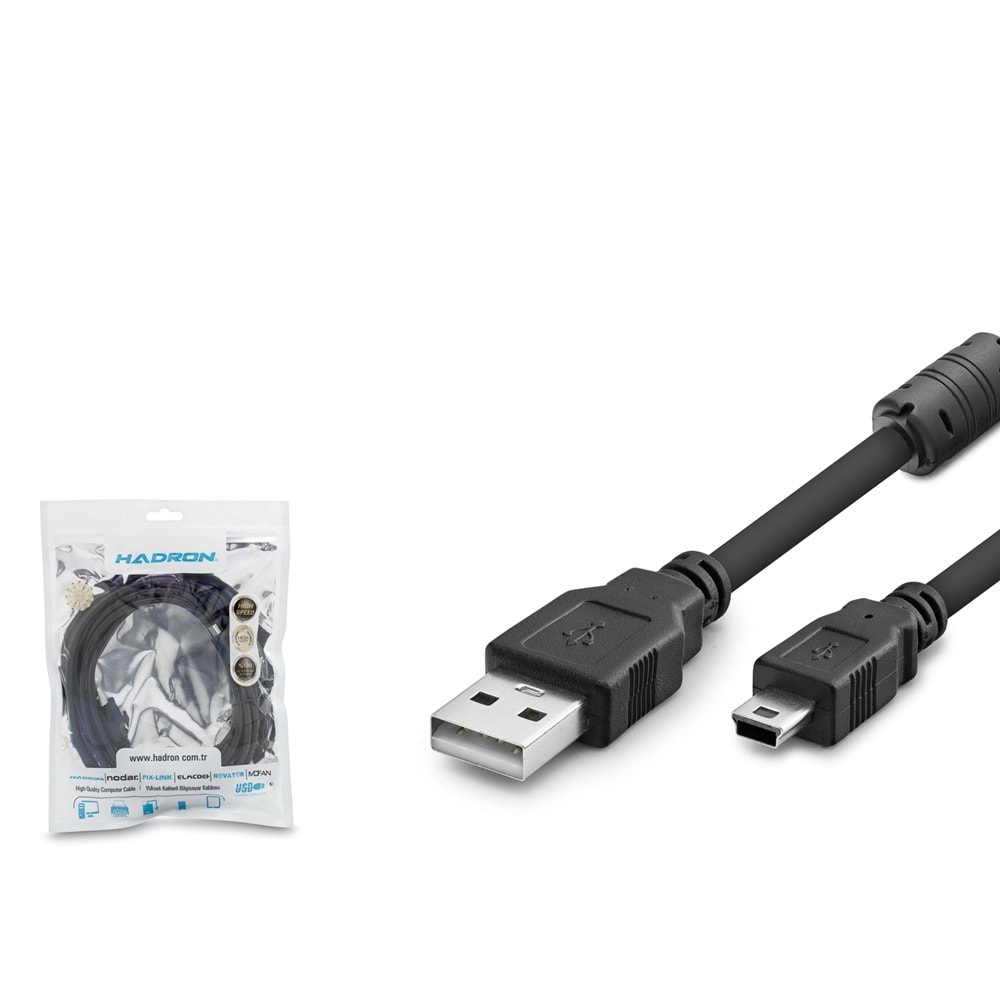 HADRON HDX7523 USB Mini 5 Pin Data Kablosu 3 m Siyah