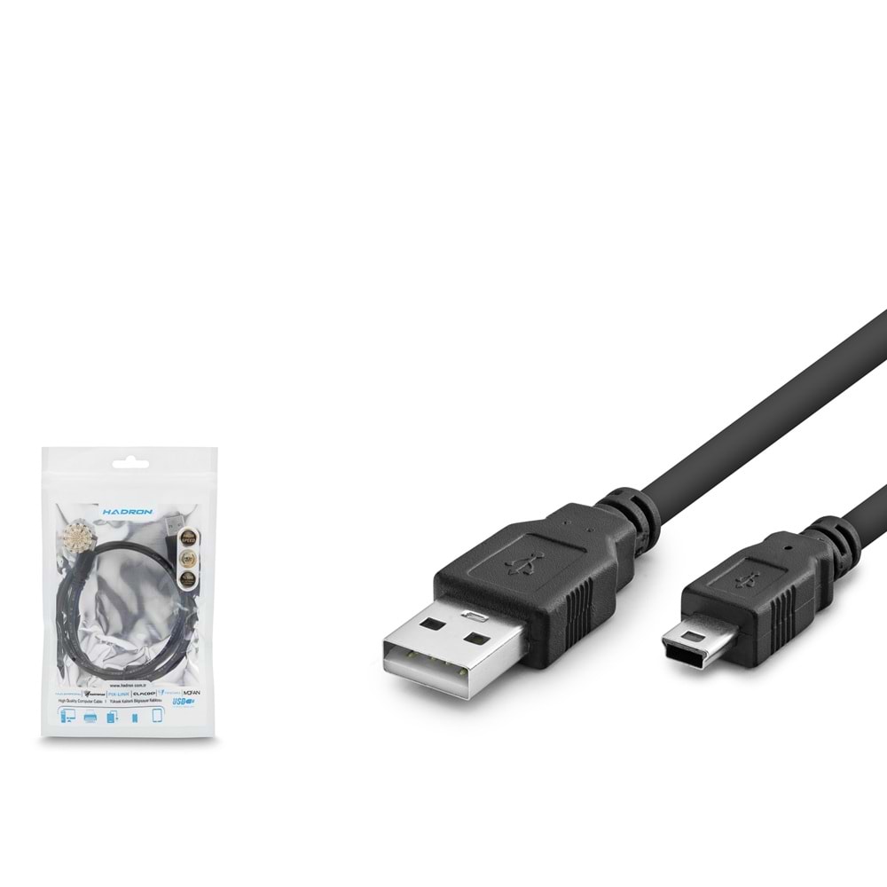 HADRON HDX7524 USB Mini 5 Pin Data Kablosu 50 cm Siyah