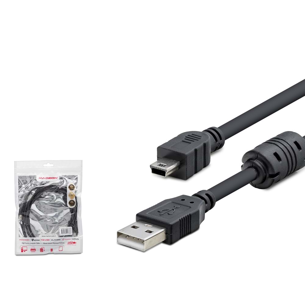 HADRON HDX7538 USB Mini 5 Pin Data Kablosu 1.5 m Siyah
