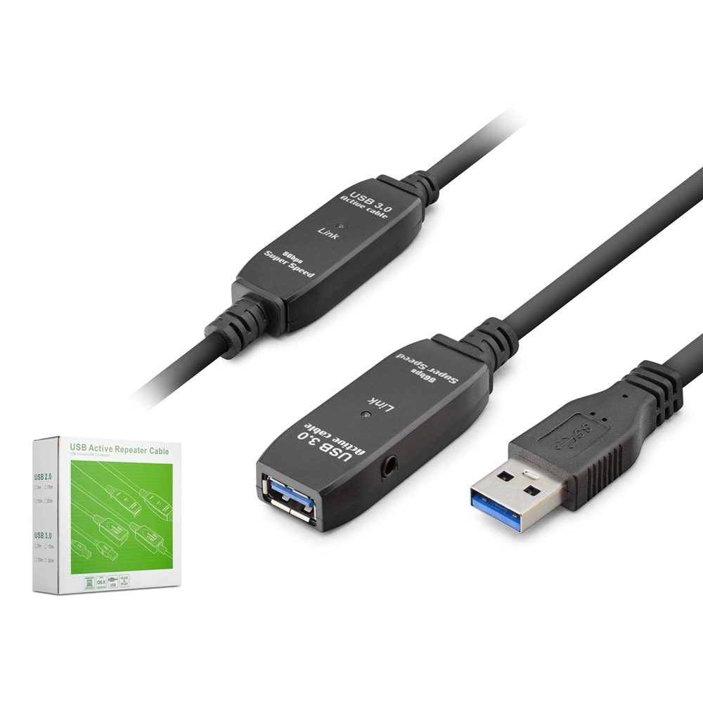 HADRON HDX7562 USB 3.0 Active Repeater Uzatma Kablosu 10 m Siyah