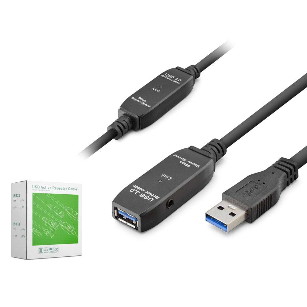 HADRON HDX7563 USB 3.0 Active Repeater Uzatma Kablosu 15 m Siyah