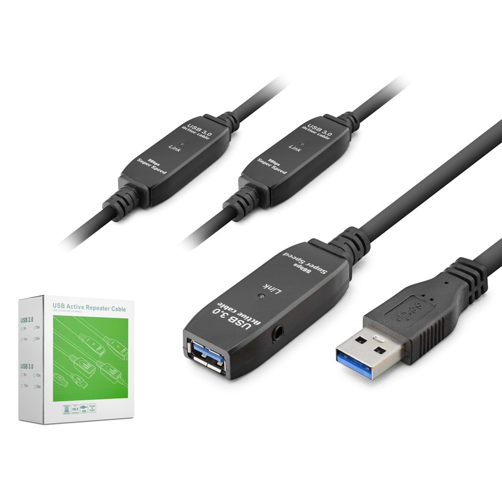 HADRON HDX7564 USB 3.0 Active Repeater Uzatma Kablosu 20 m Siyah
