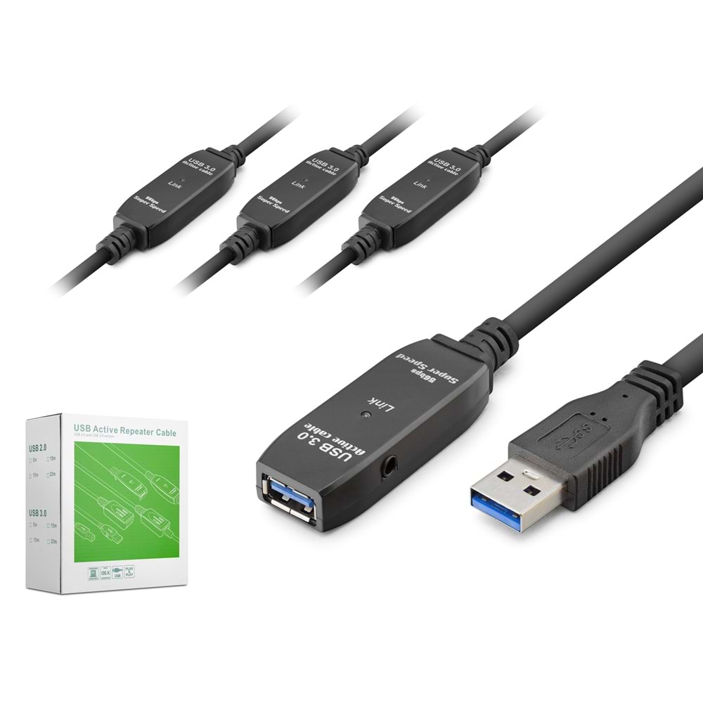 HADRON HDX7565 USB 3.0 Active Repeater Uzatma Kablosu 25 m Siyah