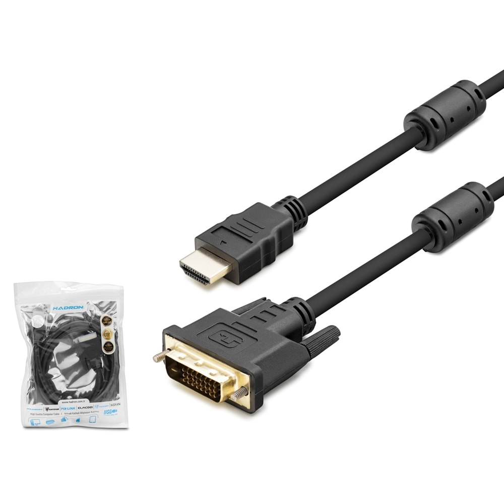 HADRON HDX7752 HDMI to DVI-D 24+1 Görüntü Kablosu 1.8 m Siyah