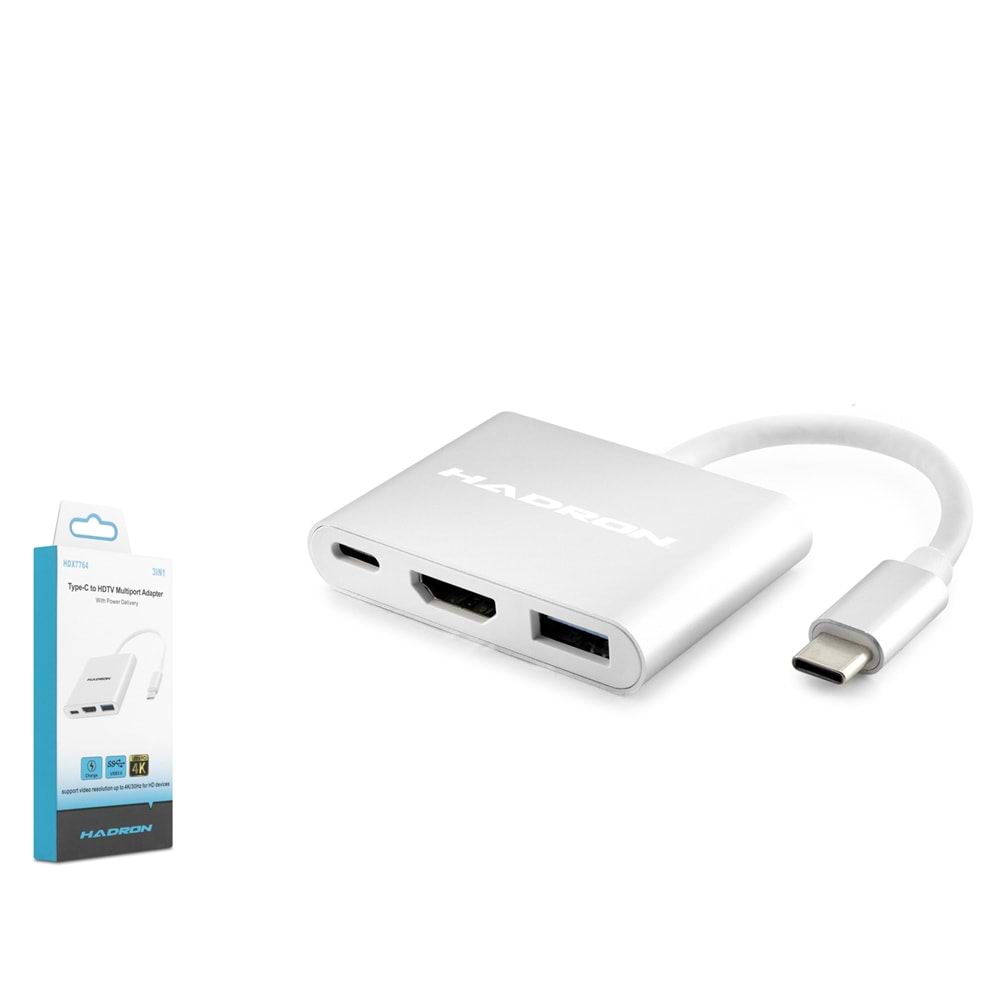 HADRON HDX7764 Type-C 3.0 Combo Hub PD HDMI 4K 30Hz 3 Port 5 Gbps Gri