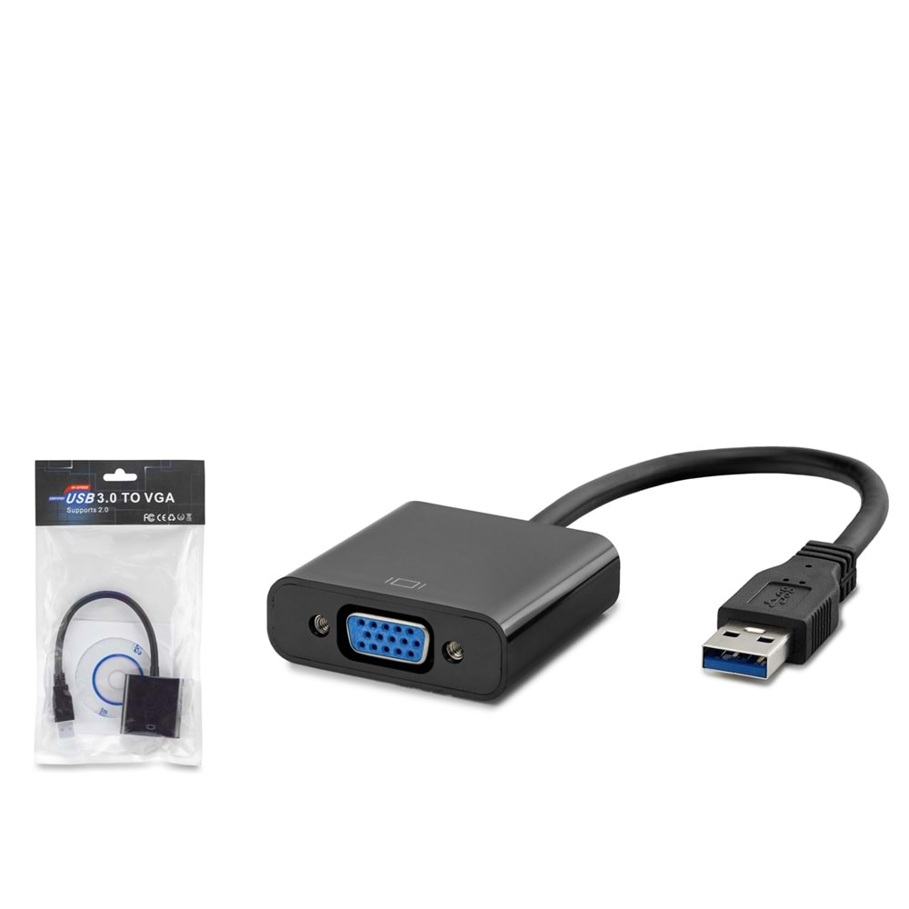 HADRON HDX7779 USB 3.0 to VGA Görüntü Dönüştürücü 1080p Siyah