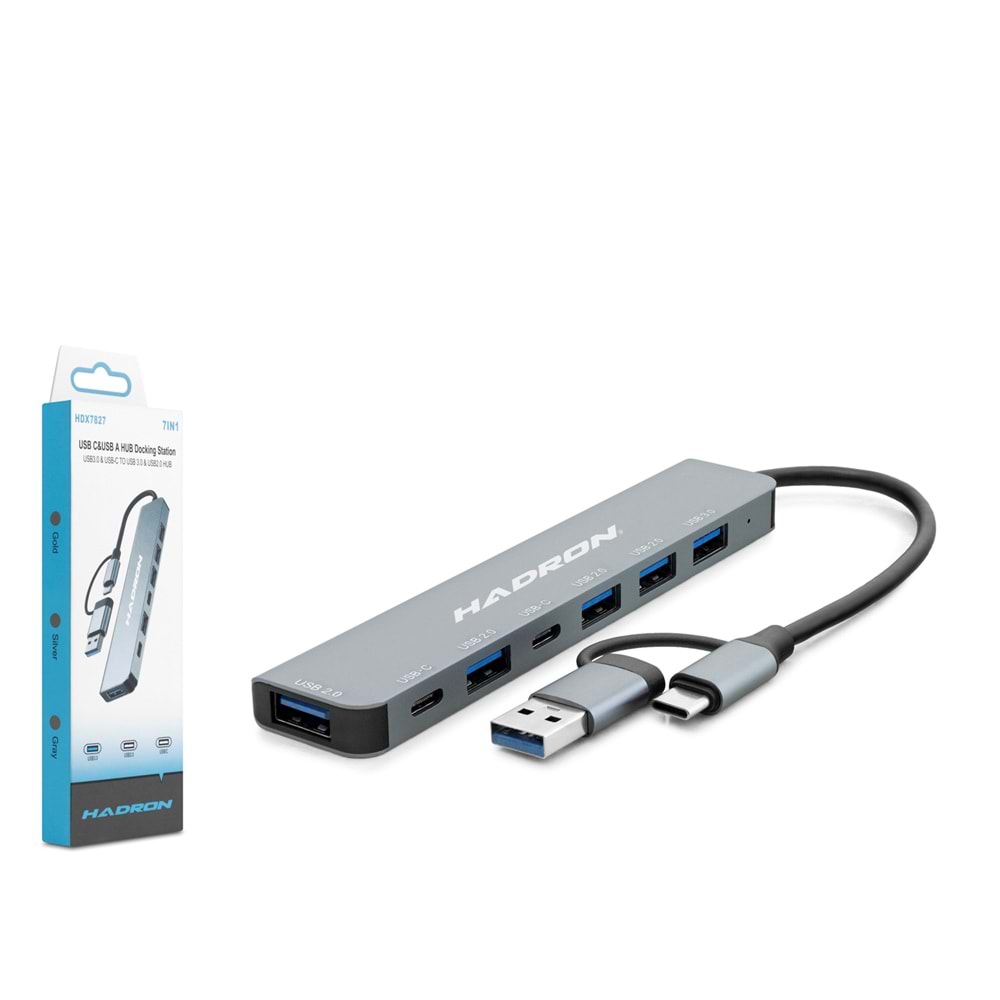 HADRON HDX7827 USB Type-C 3.0 Hub 7 Port 5 Gbps Gri