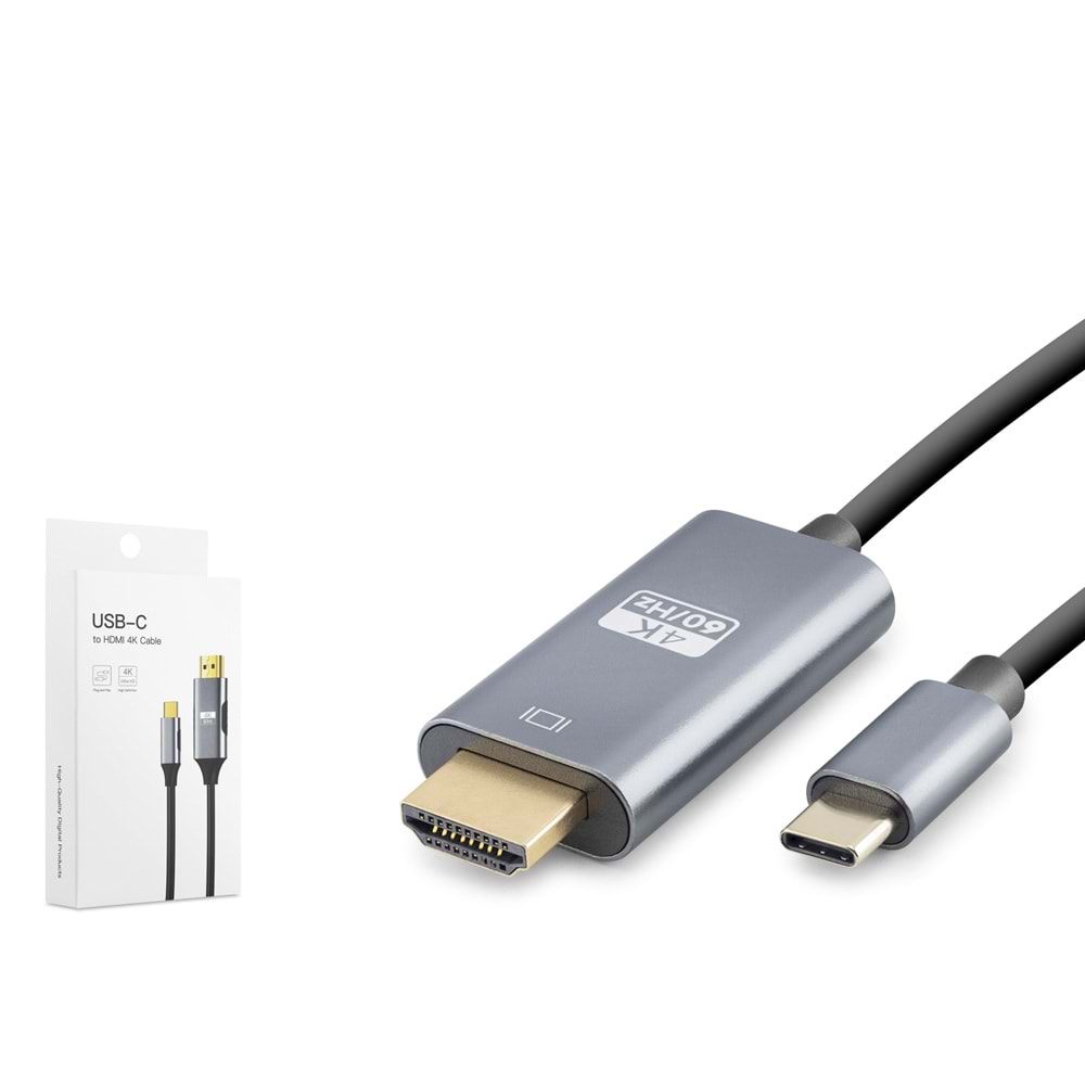 HADRON HDX7837 Type-C to HDMI Görüntü Kablosu 4K 60 Hz 1.8 m Gri