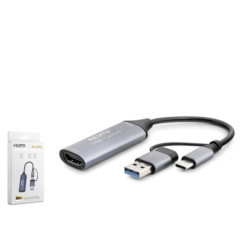 HADRON HDX7844 Type-C USB 3.0 HDMI Video Capture Kartı 4K 30 Hz Gri