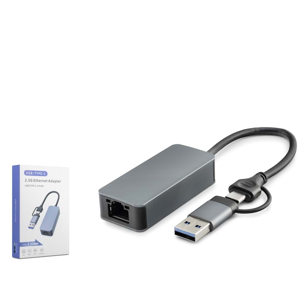 HADRON HDX7852 USB Type C 3.0 Ethernet Adaptör 2.5 Gbps Siyah