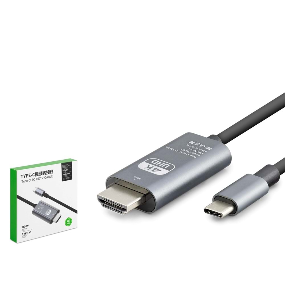 HADRON HDX7853 Type-C to HDMI Görüntü Kablosu 4K 30 Hz 1.8 m Gri