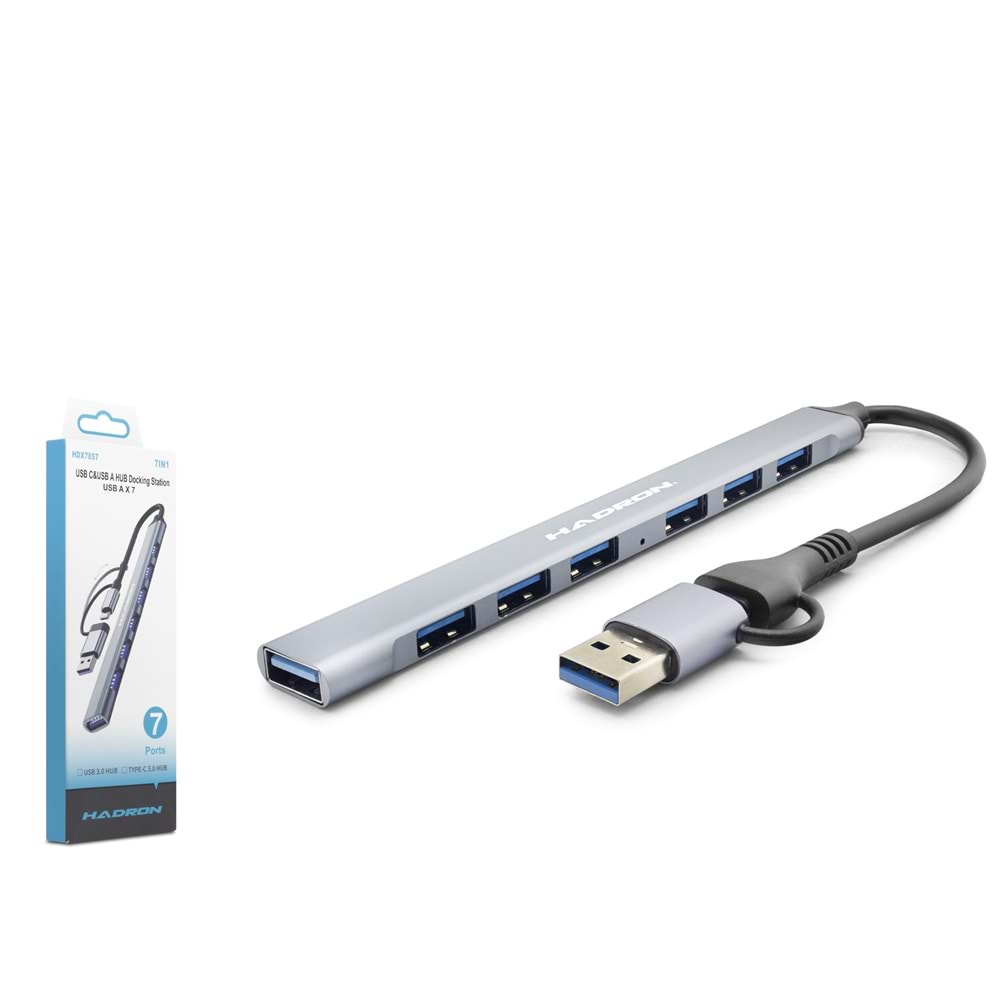 HADRON HDX7857 USB Type-C 3.0 Hub 7 Port 5 Gbps Gri