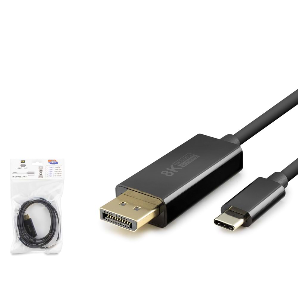 HADRON HDX7858 Type-C to DisplayPort Görüntü Kablosu 4K 144 Hz 1.8 m Siyah