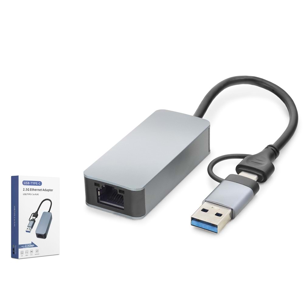 HADRON HDX7865 USB Type C 3.0 Ethernet Adaptör 2.5 Gbps Gri