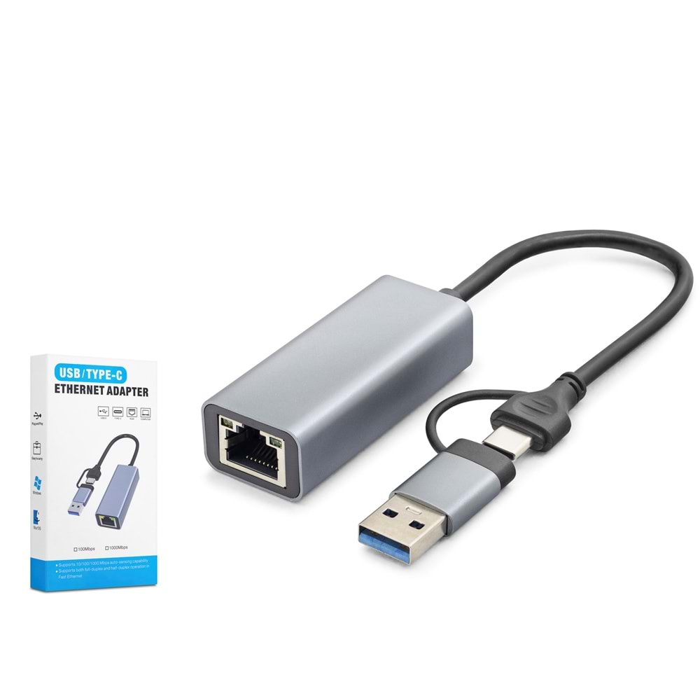 HADRON HDX7869 USB Type C 3.0 Ethernet Adaptör Gigabit Gri