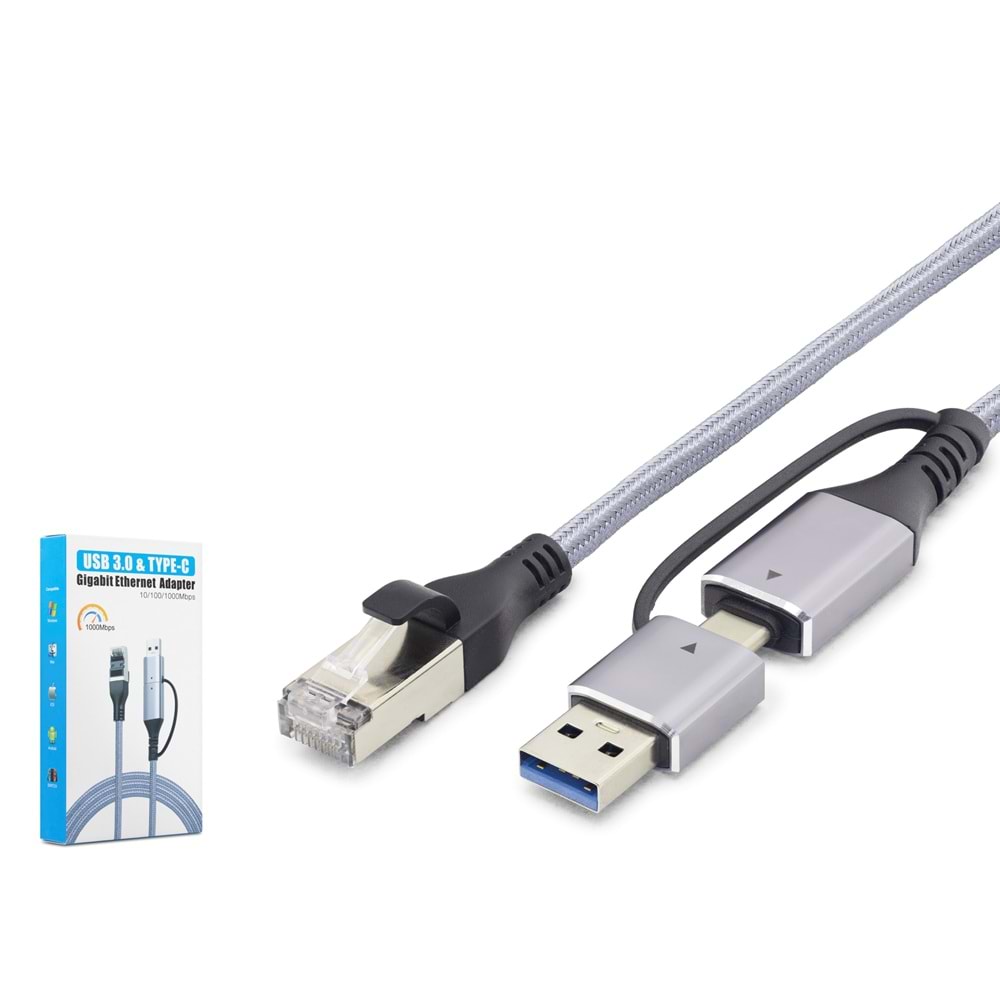 HADRON HDX7876 USB Type C 3.0 Ethernet Adaptör Gigabit Gri